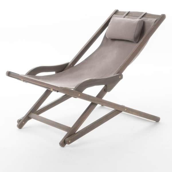 ITOPFOX Fabric Beach Sling Outdoor Lounge Chair Comfort 2-Pieces Set Polyester Eucalyptus Wooden Seat Accent for Backyard Garden