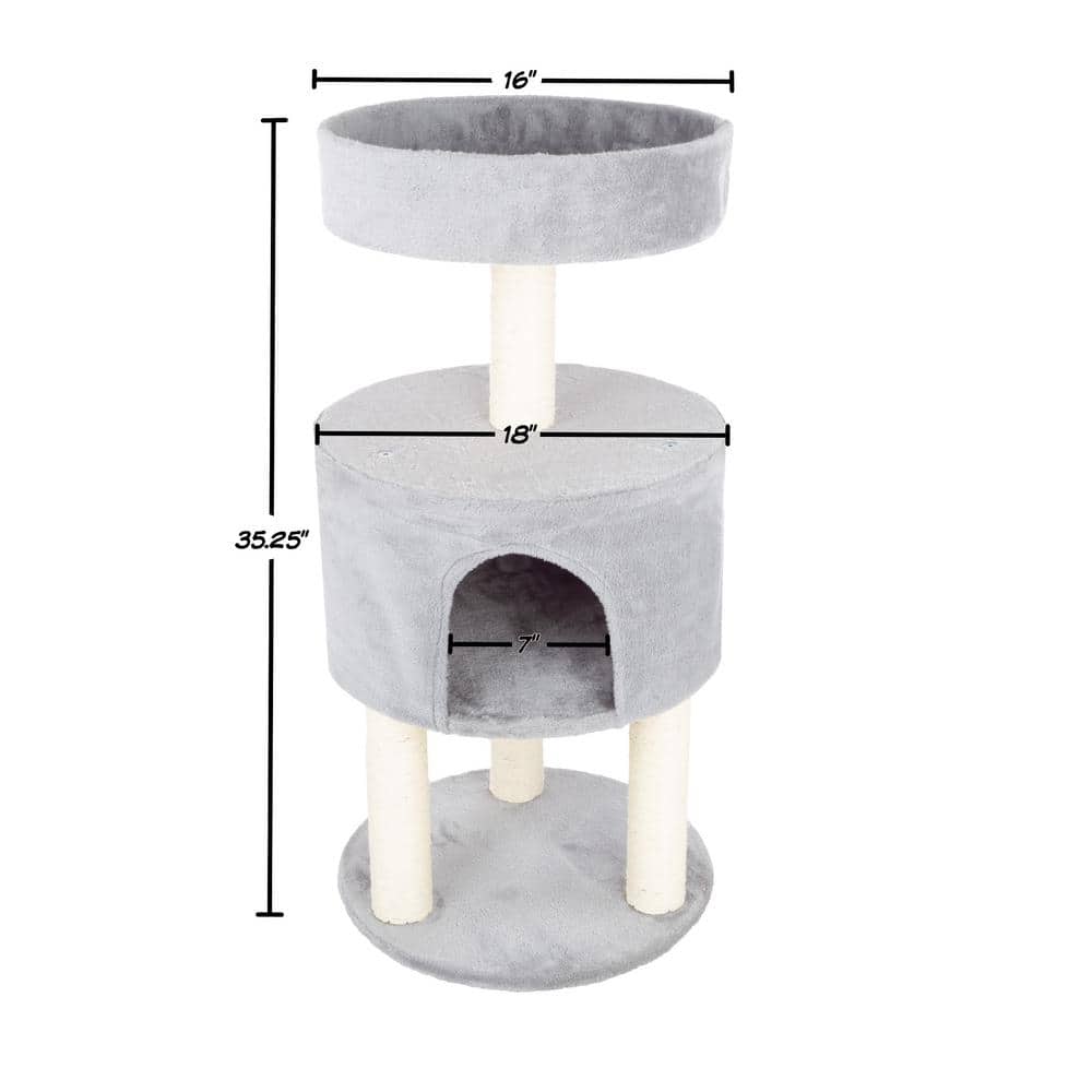 Gray Sisal Rope Cat Condo with Overhead Balcony