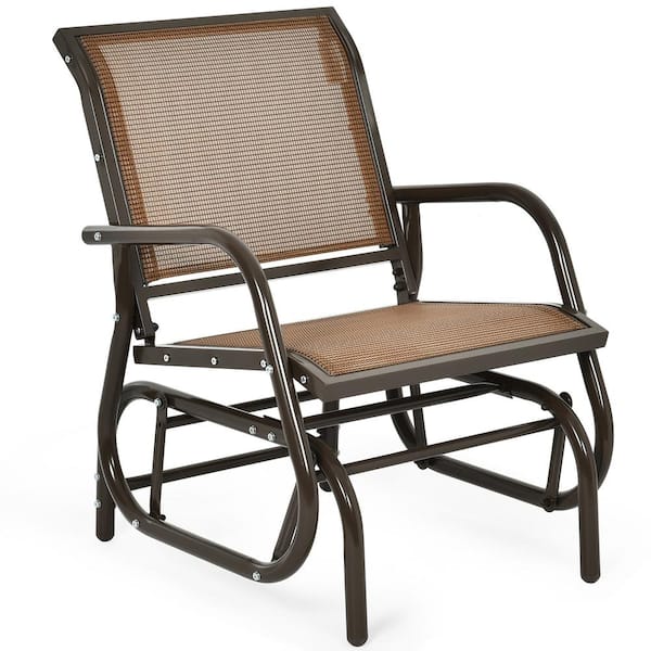 Costway 29 in. 1-Person Brown Steel Outdoor Glider