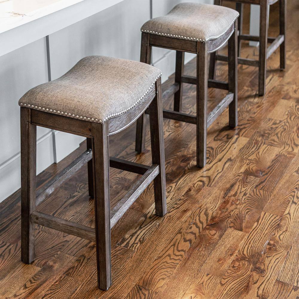 Adrien Saddle-Style Backless Bar Stool in Gray Wirebrush Finish
