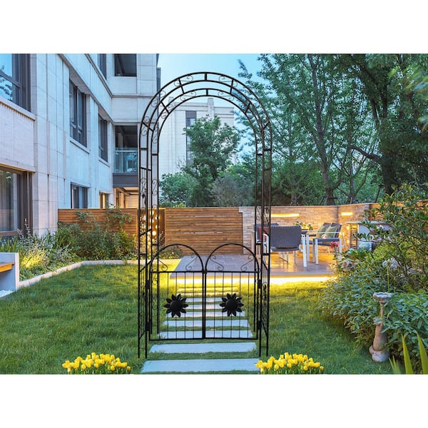Unbranded Outdoor Metal Garden Arch, Plant Support Climbing Arch with Double Doors for Wedding Party Events, Black