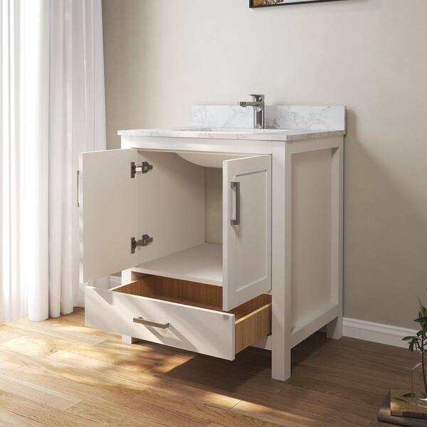 30 in. W x 22 in. D x 35 in. H Single Sink Bath Vanity Cabinet in White with Cultured Marble Top