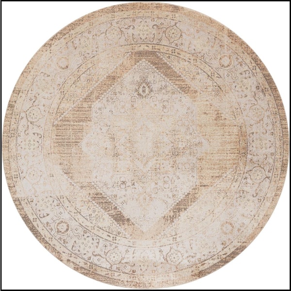 Nourison Astra Machine Washable Beige 8 ft. x 8 ft. Center medallion Traditional Round Area Rug
