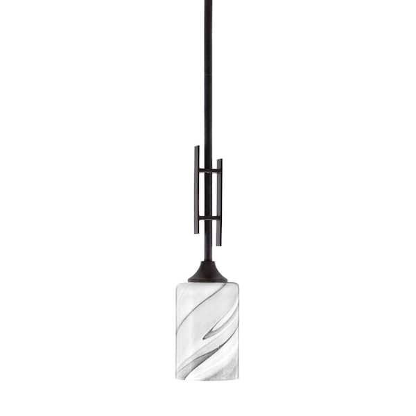 Unbranded Ontario 60-Watt, 1-Light Dark Granite Stem Hung Mini Pendant Light with Onyx Swirl Glass Shade and No Bulb Included