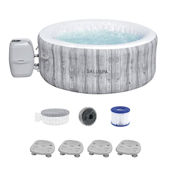 Bestway Fiji 4-Person Hot Tub with Set of 4 Underwater Non Slip Spa Seats, Gray