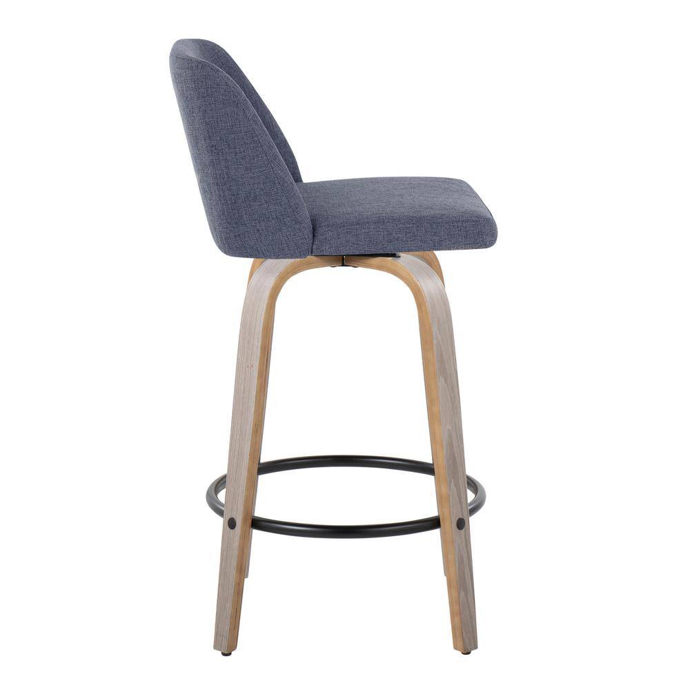 Toriano Blue Fabric Swivel Counter Stools with Wood Legs, Set of 2