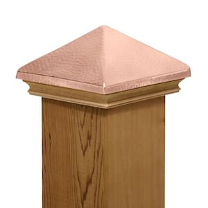 Miterless 6 in. x 6 in. Mahogany Wood Flat Slip Over Fence Post Cap with Hammered Copper Pyramid