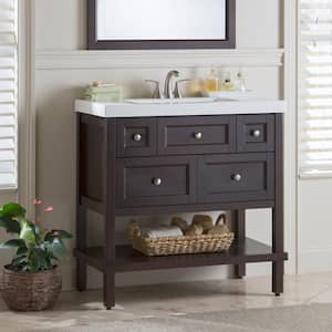 Ashland 37 in. W x 19 in. D x 37 in. H Single Sink Freestanding Bath Vanity in Chocolate with White Cultured Marble Top