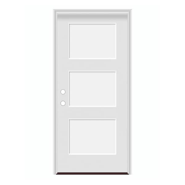 36 in. x 80 in. Right-Hand/Inswing 3 Panel Equal Shaker Primed Steel Prehung Front Door with PVC Frame