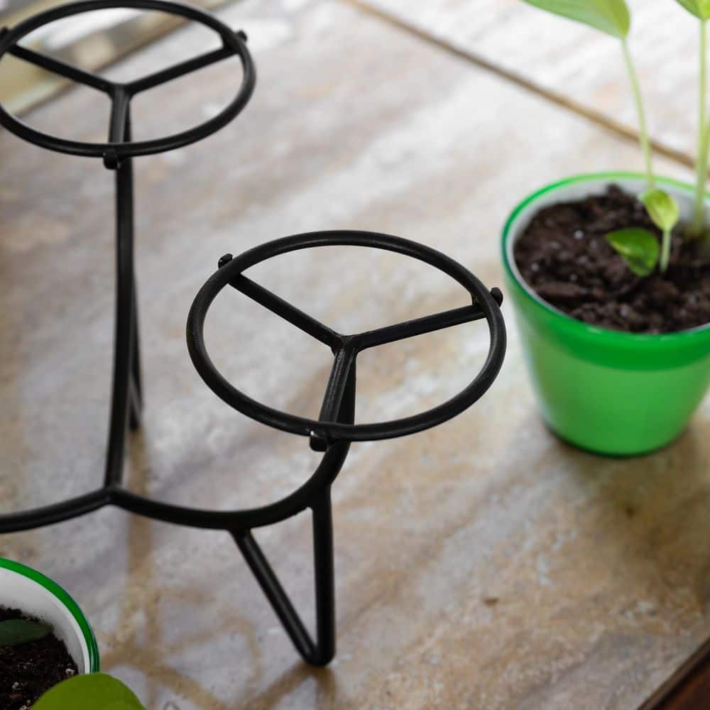 Black Iron Mid-Century Modern Triple Plant Stand