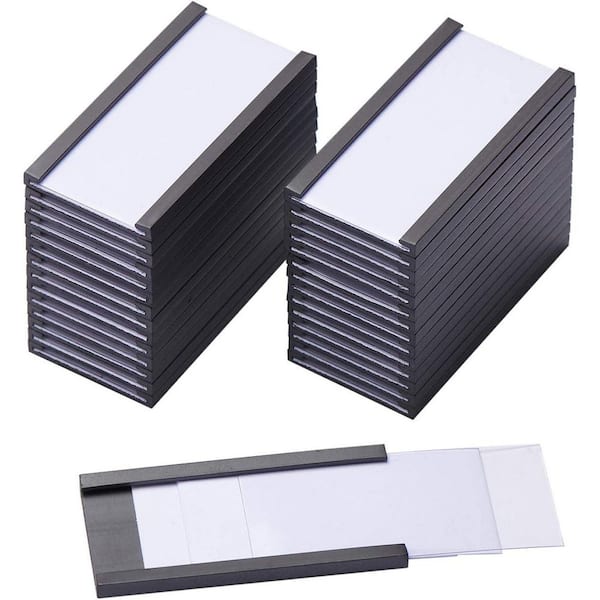 Unbranded Magnetic Label Holders with Magnets Clear Plastic Protectors for Metal Shelf Whiteboard Set of 50 1 x 2 in.