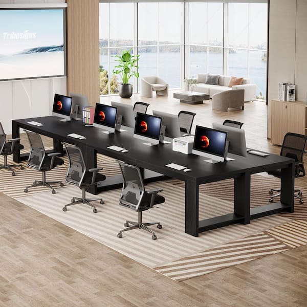 Halseey 86.6 in. Rectangular Black Wood 2-Person Computer Desk, Modern Conference Table for 6 to 8