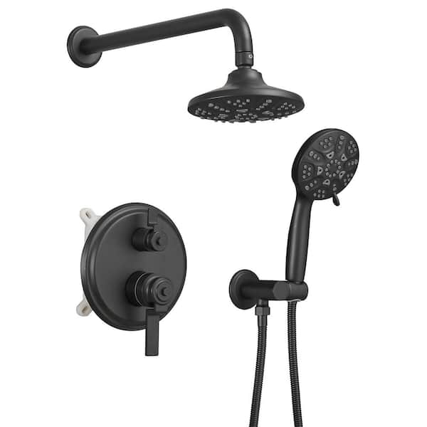 BWE Single Handle 1-Spray Round Rain Shower Faucet Set 1.8 GPM with Dual Function Pressure Balance Valve in. Matte Black