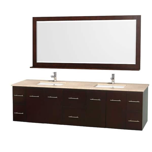 Wyndham Collection Centra 80 in. Double Vanity in Espresso with Marble Vanity Top in Ivory and Undermount Sink