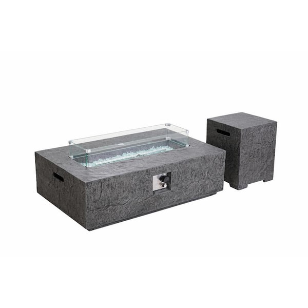 Cesicia 48 in. Gray 50,000 BTU Outdoor Propane Fire Pit Table with Glass Wind Guard and Fire Glass Beads