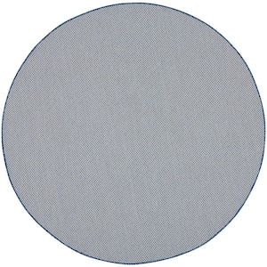 Courtyard Ivory Blue 6 ft. x 6 ft. Round Solid Geometric Contemporary Indoor/Outdoor Area Rug