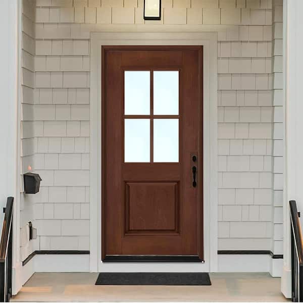 Regency 32 in. x 80 in. 1/2-4 Lite Clear Glass RHOS Chestnut Stain Fiberglass Prehung Front Door