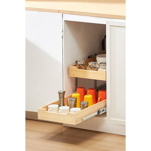 NEW Brown 2-Tier 21 in. W Wood Pull Out Cabinet Organizer with