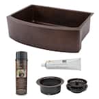 Undermount Hammered Copper 33 in. 0-Hole Rounded Single Bowl Kitchen Sink and Drain in Oil Rubbed Bronze