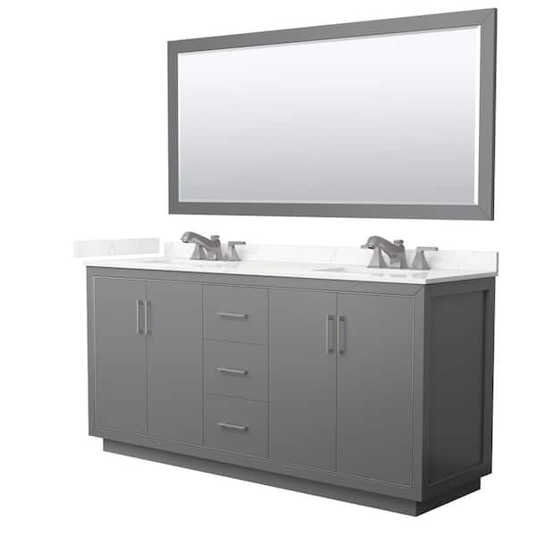 Wyndham Collection Icon 72 in. W x 22 in. D x 35 in. H Double Bath Vanity in Dark Gray with Giotto Quartz Top and 70 in. Mirror