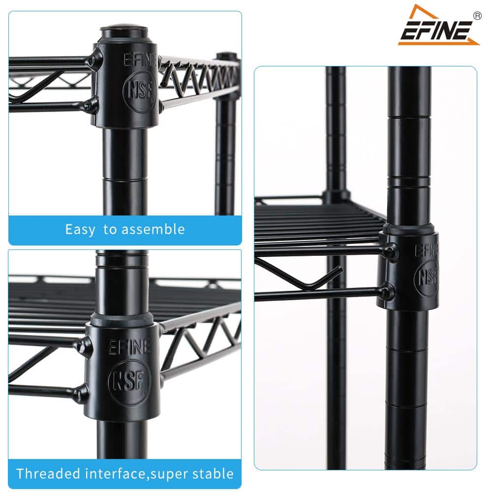 Black 5-Tier Adjustable Wire Shelving Unit with Wheels
