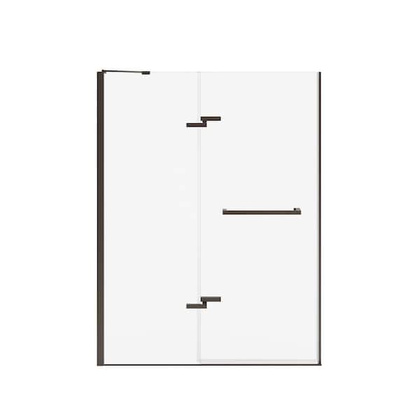 MAAX Reveal Sleek 54.5 in. W x 71.5 in. H Pivot Frameless Alcove Shower Door in Dark Bronze