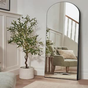 71 in. x 32 in. Modern Arch Metal Framed Black Full-Length Leaning Mirror