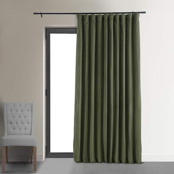 Exclusive Fabrics & Furnishings Signature Hunter Green Extra Wide Rod Pocket Velvet Blackout Curtain 100 in. W x 96 in. L (1 Panel)