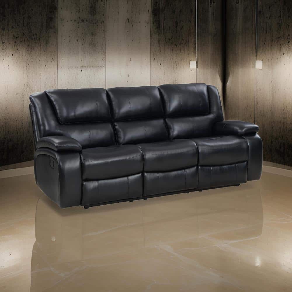 Benjara Mila 85.5 in. Pillow Top Arm Faux Leather Rectangle Recliner ...