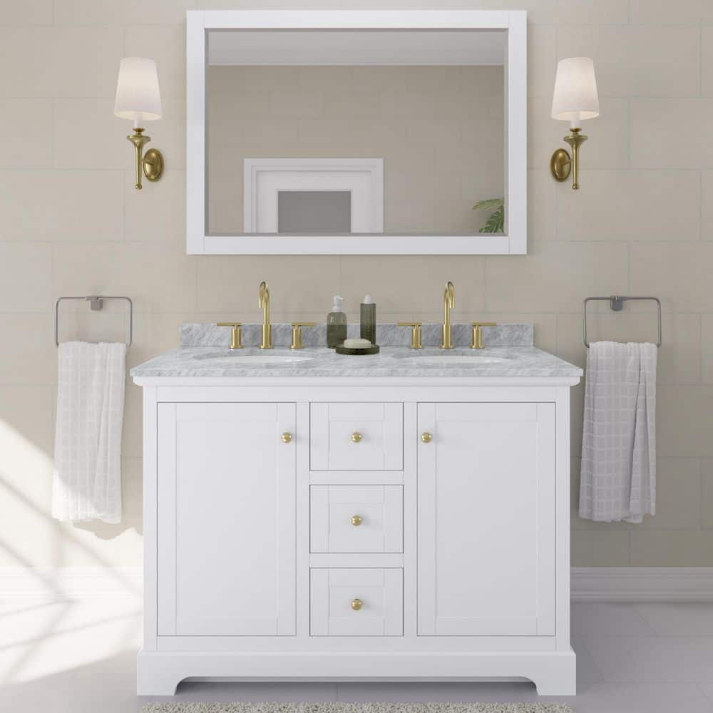 Avery 48 in. W x 22 in. D Double Bath Vanity in White with Marble Vanity Top in White with White Basins price history on PriceWatchPro