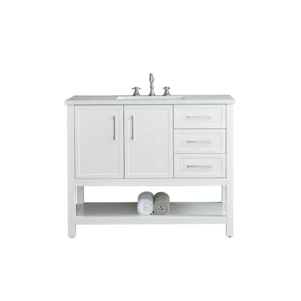 Arlo 42 in. W x 22 in. D x 34 in. H Bath Vanity in White with Engineered Stone Top in Ariston White with White Sink