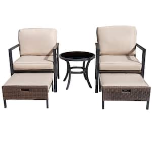 5-Piece Wicker Patio Conversation Set with Ottoman in Champagne