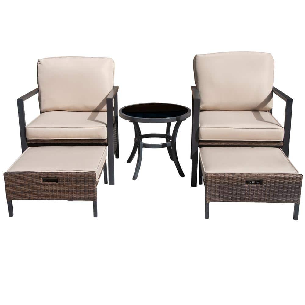 Rugged and Very Comfortable 5-Piece Wicker Outdoor Patio Conversation Set w