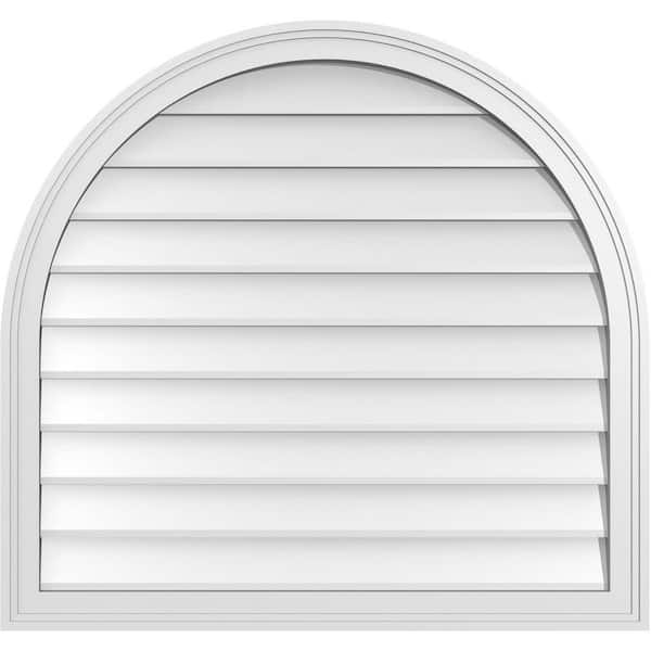 Ekena Millwork 34 in. x 32 in. Round Top White PVC Paintable Gable Louver Vent Non-Functional