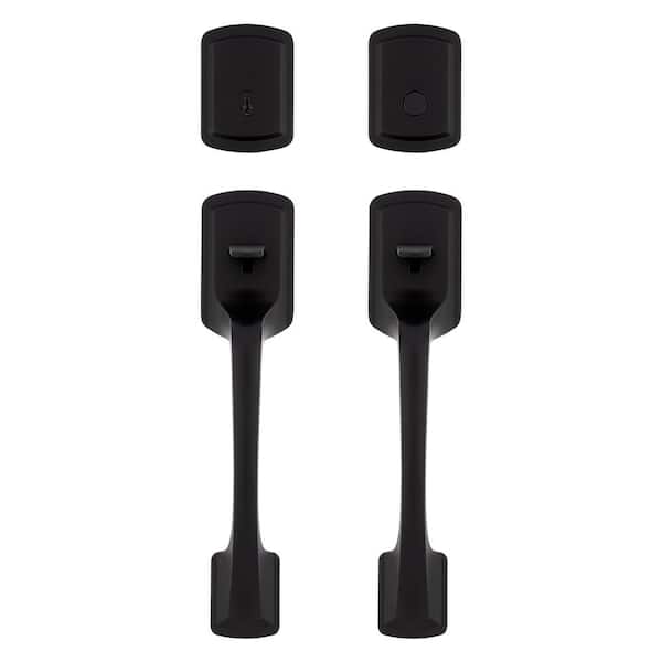 Prague Matte Black Matte Black Keyed Entry Door Handleset and Dummy Door Handleset for Front Exterior Double Doors