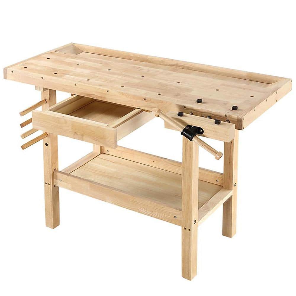 Olympia Tools 48-Inch Acacia Hardwood Workbench with Drawer - 330lbs Weight  Capacity Heavy Duty Portable Wood Work Bench Table for Garage, Workshop,  Home Storage - Woodworking Wooden Workbenches 