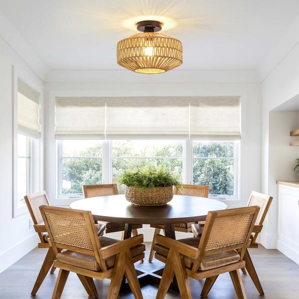 ZJVAIVE 11.82 in. 1-Light Brown Farmhouse Boho Flush Mount Ceiling