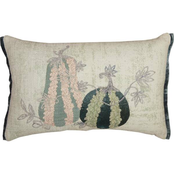VHC Brands Embroidered Gourd Gray Sage Turquoise 14 in. x 22 in. Throw Pillow
