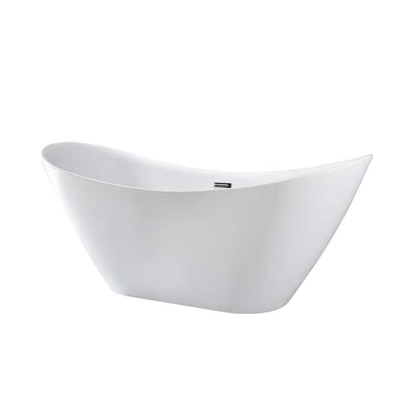 Karl home 67 in. Acrylic Double Slipper Flatbottom Non-Whirlpool Bathtub in White