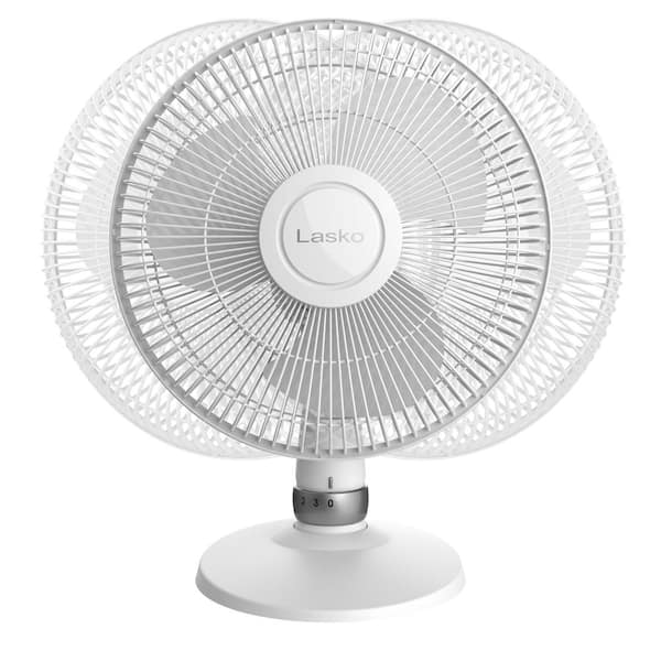 Lasko 12 in. Oscillating 3-Speed White Performance Table Fan with 