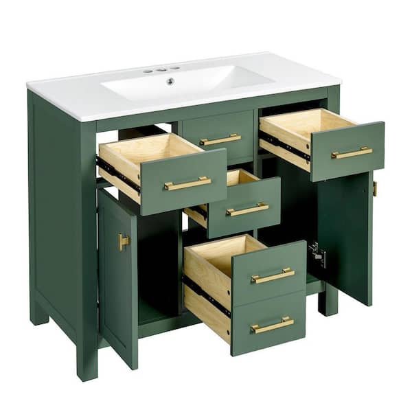 FAMYYT 36 in. Single Sink Freestanding Green Solid Wood Framed