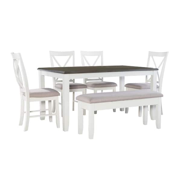 Twyla 6-Piece Rectangle Vanilla White and Gray Wood Top Dining Room Set Seats 6