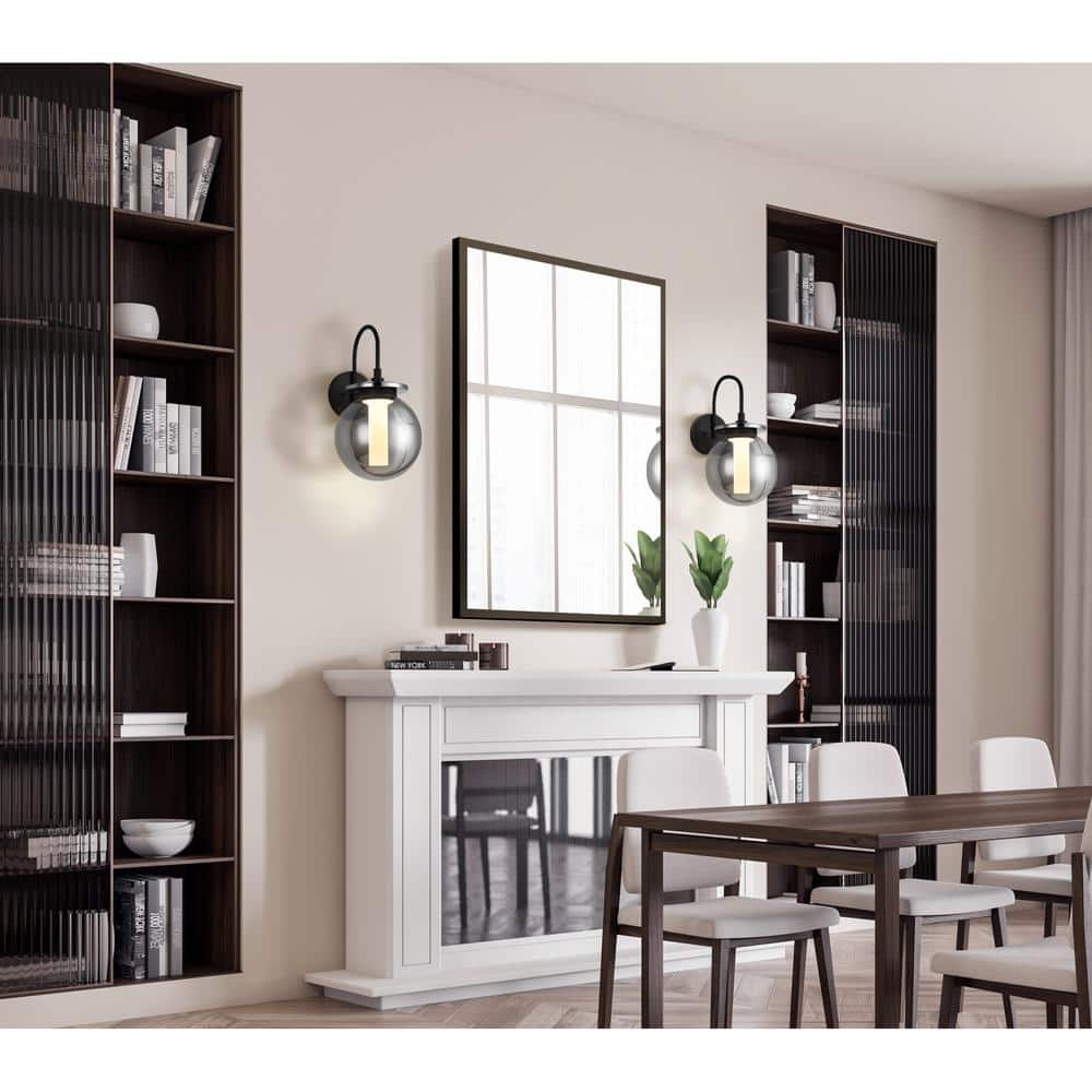 Black Smoke Glass Globe Dimmable LED Wall Sconce