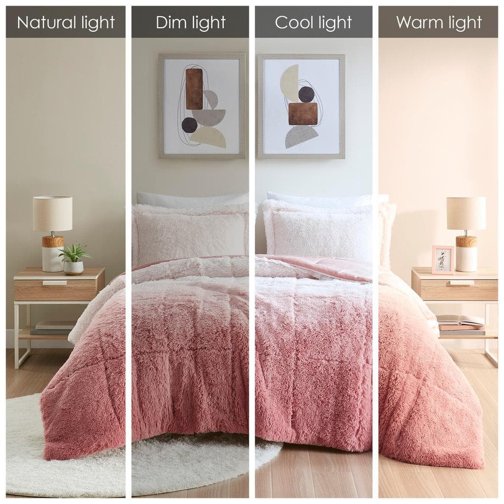 Blush Ombre Twin Shaggy Faux Fur Comforter Set