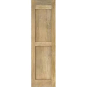 12 in. W x 40 in. H Americraft 2 Equal Flat Panel Exterior Real Wood Shutters Pair in Unfinished