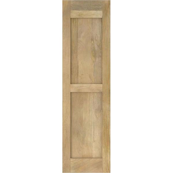 Ekena Millwork 15 in. W x 39 in. H Americraft 2 Equal Flat Panel Exterior Real Wood Shutters Pair in Unfinished