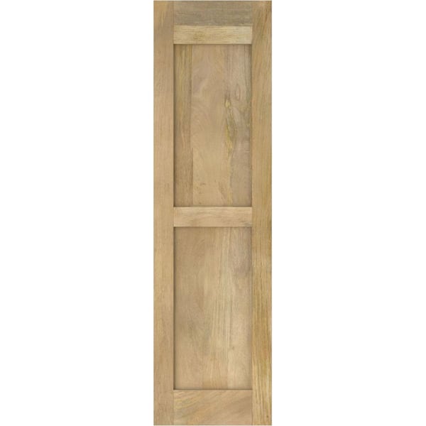 Ekena Millwork 18 in. W x 40 in. H Americraft 2-Equal Flat Panel Exterior Real Wood Shutters Pair in Unfinished