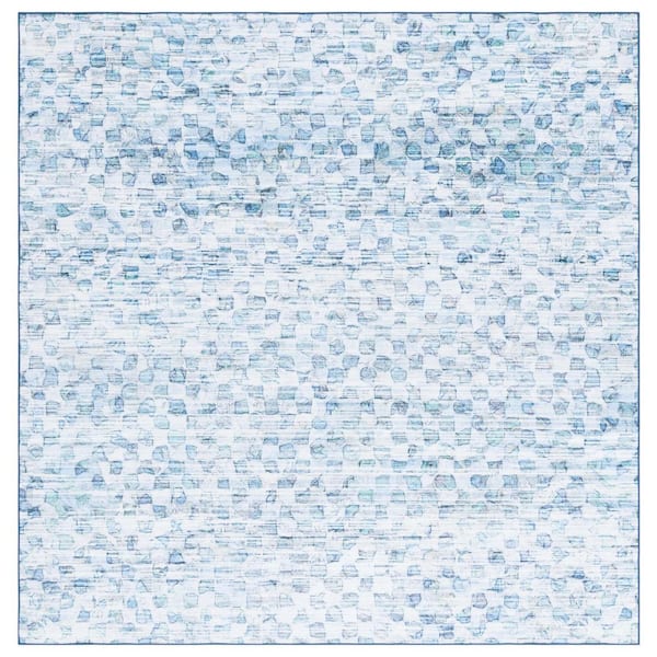 SAFAVIEH Malibu Gray/Aqua 6 ft. x 6 ft. Machine Washable Distressed Geometric Square Area Rug