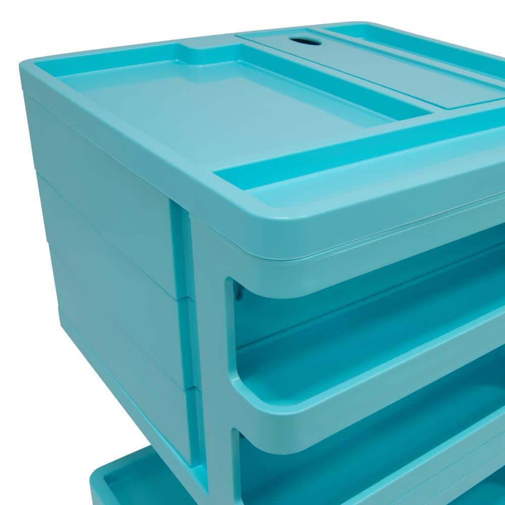 Turquoise Rotating Plastic Mobile Storage Cart with Multiple Compartments