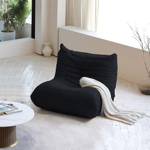34.25 in. Comfy Lazy Floor Sofa Mohair Teddy Velvet Bean Bag Bedroom Living Room Armless Foam-Filled Thick Couch, Black